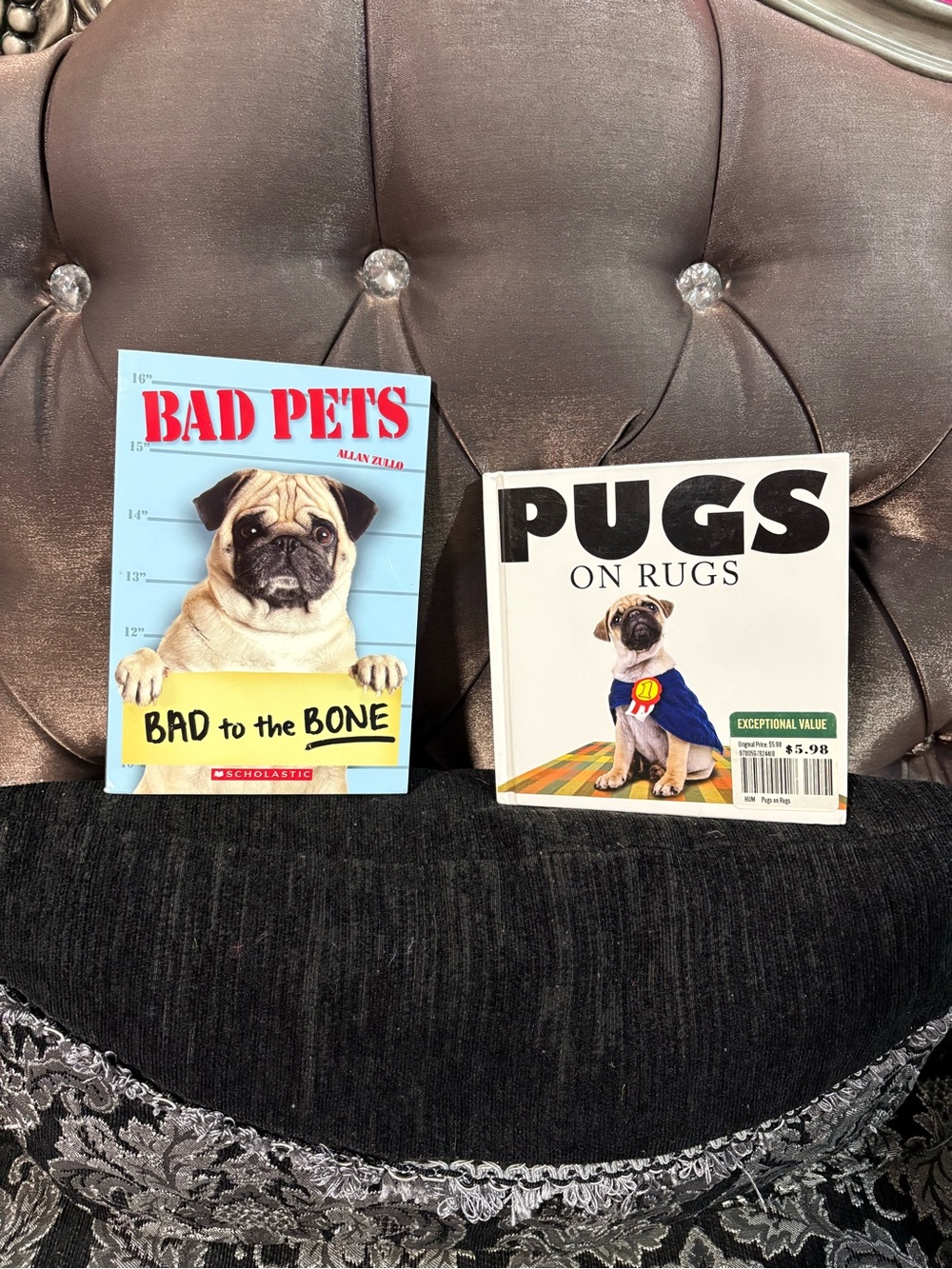 2 Pug-Themed Books - Blue, White, Yellow